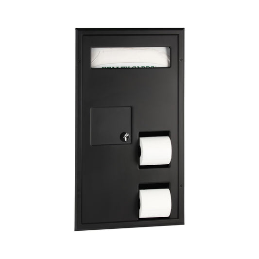 Bobrick 35715.MBLK Partiton-Mounted Seat Cover Dispenser Disposal, 0.8-Gal. Toilet Tissue Dispenser - Accessible Design, Matte Black